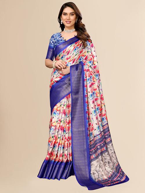 Women Floral Printed Zari Bordered Saree - 21694105 - Very Small Image - 1