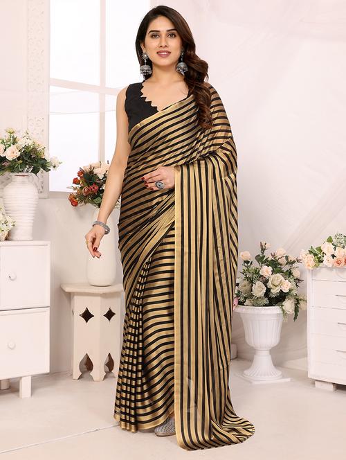 women gold stripes printed saree - 21694122 - Very Small Image - 1