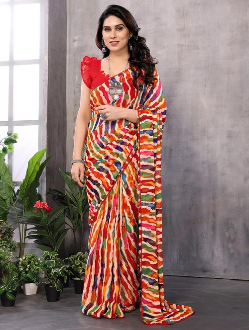 women multi color printed lace work saree - 21694127 - Very Small Image - 1