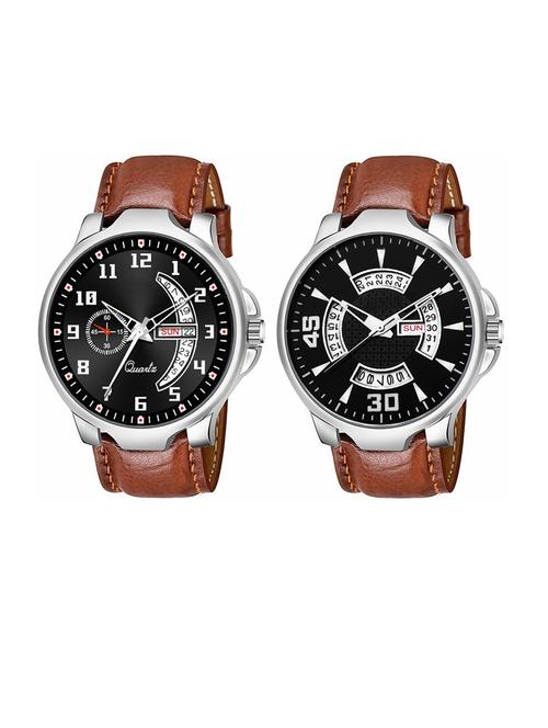 day n date men stylish analog latest watches combo - set of 2 - brn-1-brn-21 - 21694367 - Very Small Image - 1