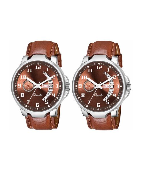 day n date men stylish analog latest watches combo - set of 2 - brn-18-brn-18 - 21694376 - Very Small Image - 1