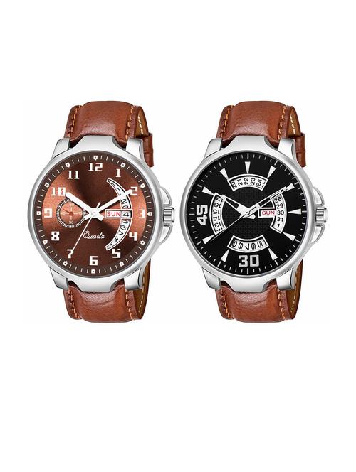day n date men stylish analog latest watches combo - set of 2 - brn-18-brn-21 - 21694377 - Very Small Image - 1