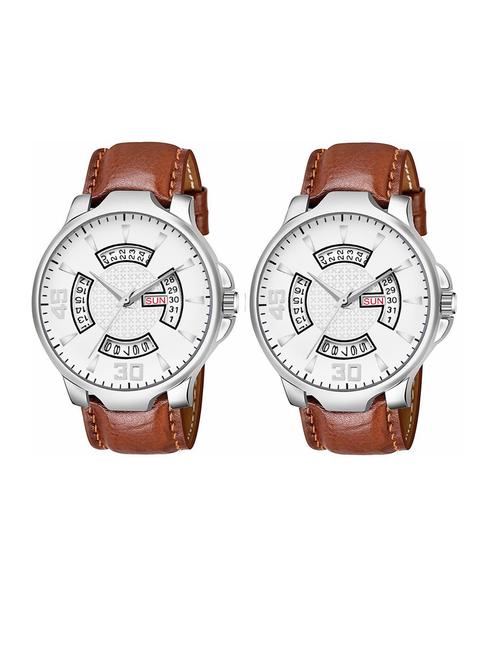 day n date men stylish analog latest watches combo - set of 2 - brn-22-brn-22 - 21694401 - Very Small Image - 1