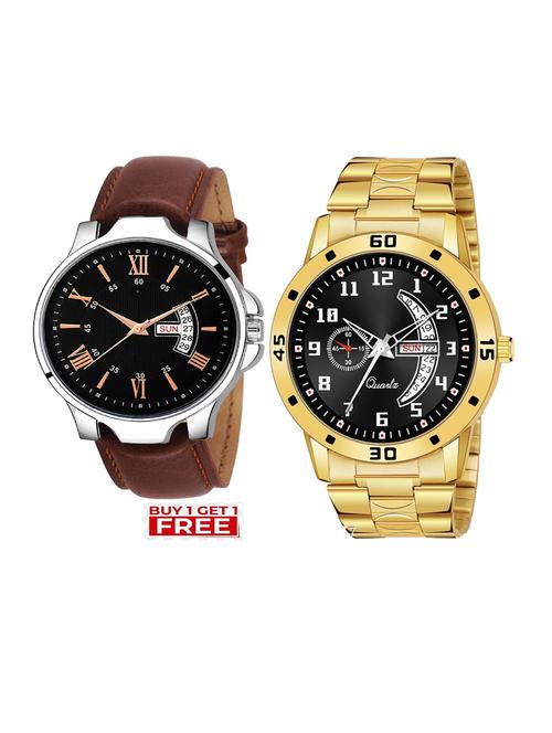 day n date men stylish analog latest watches combo - set of 2 - brn-24-and-gold-1 - 21694402 - Very Small Image - 1