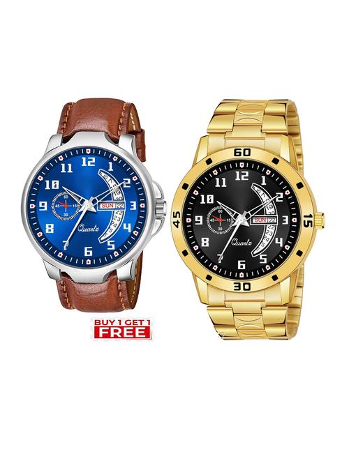 day n date men stylish analog latest watches combo - set of 2 - brn-4-and-gold-1 - 21694410 - Very Small Image - 1
