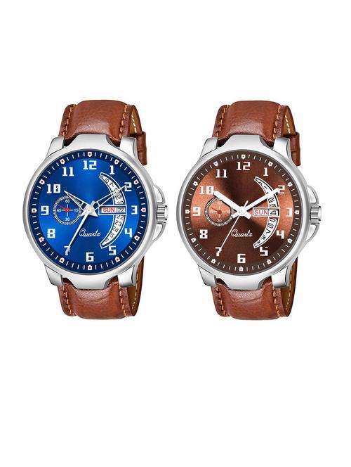 day n date men stylish analog latest watches combo - set of 2 - brn-4-brn-18 - 21694417 - Very Small Image - 1
