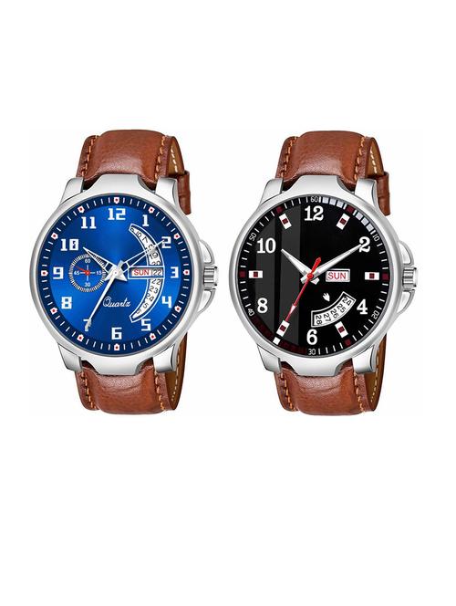 day n date men stylish analog latest watches combo - set of 2 - brn-4-brn-7 - 21694419 - Very Small Image - 1
