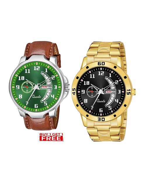 day n date men stylish analog latest watches combo - set of 2 - brn-6-and-gold-1 - 21694420 - Very Small Image - 1