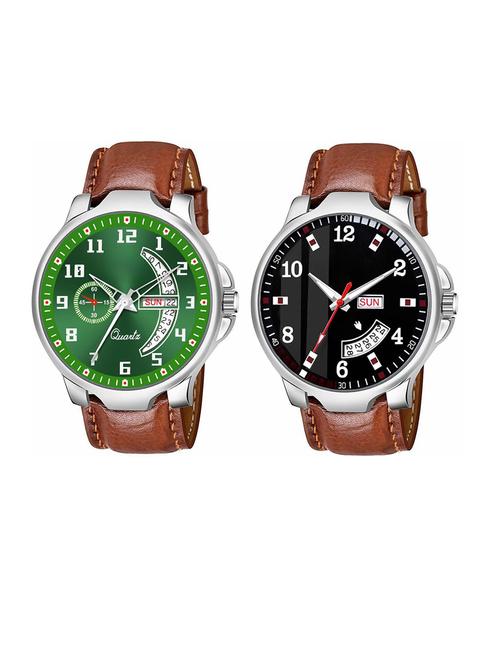 day n date men stylish analog latest watches combo - set of 2 - brn-6-brn-7 - 21694429 - Very Small Image - 1