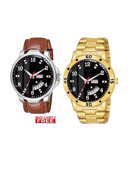 day n date men stylish analog latest watches combo - set of 2 - brn-7-and-gold-7 - 21694432 - Very Small Image - 1