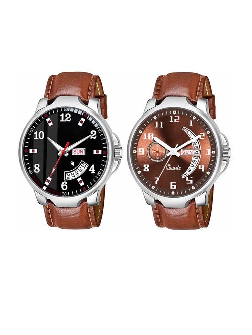 day n date men stylish analog latest watches combo - set of 2 - brn-7-brn-18 - 21694437 - Very Small Image - 1