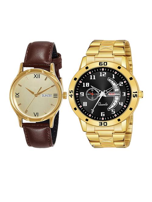day n date men stylish analog latest watches combo - set of 2 - fk_gold-1 - 21694454 - Very Small Image - 1