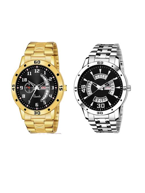 day n date men stylish analog latest watches combo - set of 2 - gold-1-and-slv-21 - 21694467 - Very Small Image - 1