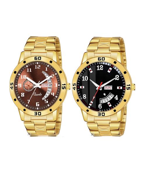 day n date men stylish analog latest watches combo - set of 2 - gold-18-and-gold-7 - 21694471 - Very Small Image - 1