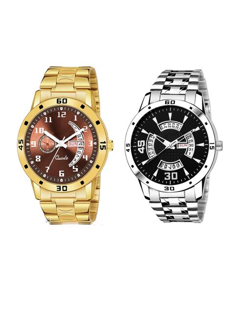 day n date men stylish analog latest watches combo - set of 2 - gold-18-and-slv-21 - 21694474 - Very Small Image - 1