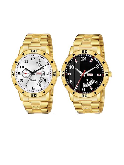 day n date men stylish analog latest watches combo - set of 2 - gold-19-and-gold-7 - 21694478 - Very Small Image - 1