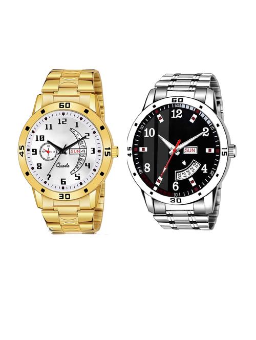 day n date men stylish analog latest watches combo - set of 2 - gold-19-and-slv-7 - 21694482 - Very Small Image - 1