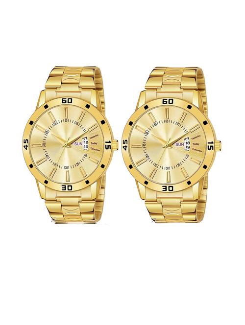 day n date men stylish analog latest watches combo - set of 2 - gold-20-and-gold-20 - 21694484 - Very Small Image - 1
