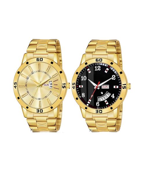 day n date men stylish analog latest watches combo - set of 2 - gold-20-and-gold-7 - 21694485 - Very Small Image - 1