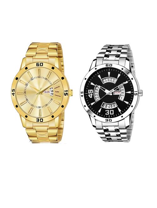 day n date men stylish analog latest watches combo - set of 2 - gold-20-and-slv-21 - 21694488 - Very Small Image - 1