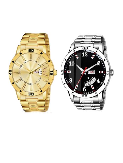 day n date men stylish analog latest watches combo - set of 2 - gold-20-and-slv-7 - 21694489 - Very Small Image - 1