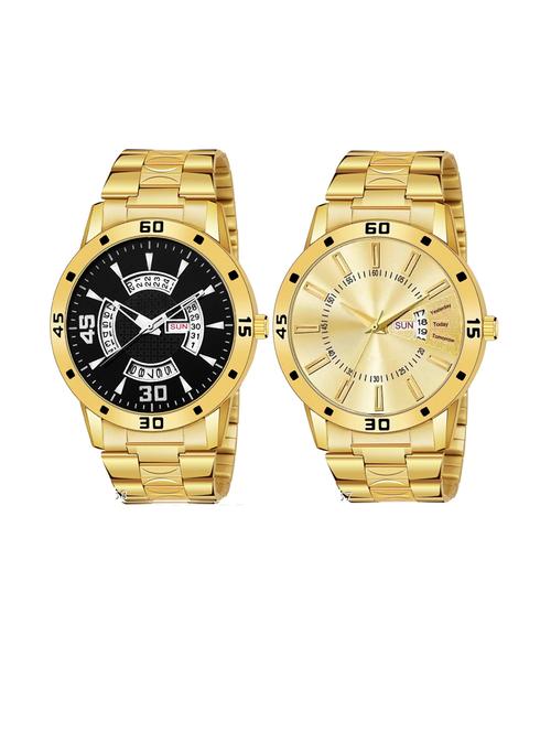 day n date men stylish analog latest watches combo - set of 2 - gold-21-and-gold-20 - 21694491 - Very Small Image - 1