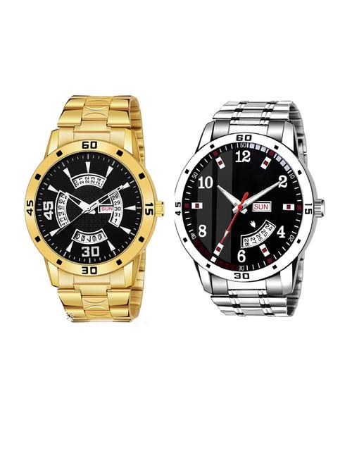 day n date men stylish analog latest watches combo - set of 2 - gold-21-and-slv-7 - 21694496 - Very Small Image - 1