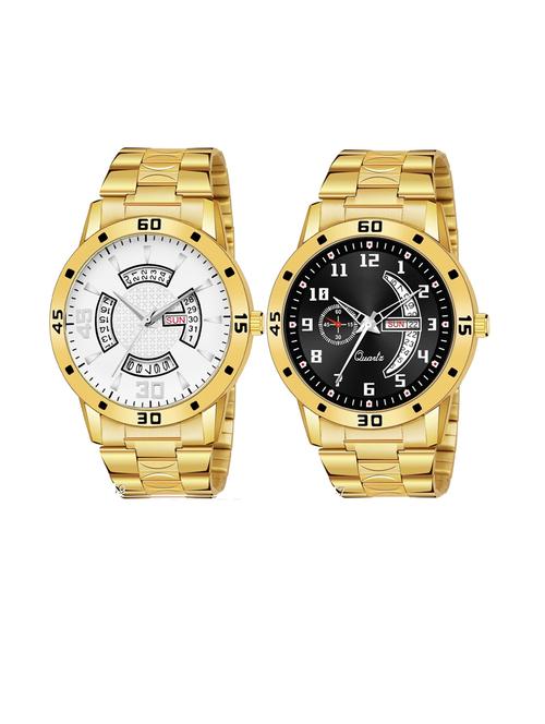 day n date men stylish analog latest watches combo - set of 2 - gold-22-and-gold-1 - 21694497 - Very Small Image - 1