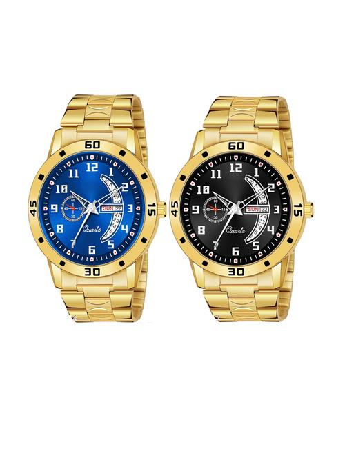 day n date men stylish analog latest watches combo - set of 2 - gold-4-and-gold-1 - 21694509 - Very Small Image - 1