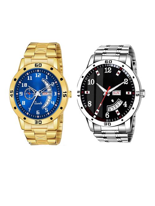 day n date men stylish analog latest watches combo - set of 2 - gold-4-and-slv-7 - 21694515 - Very Small Image - 1