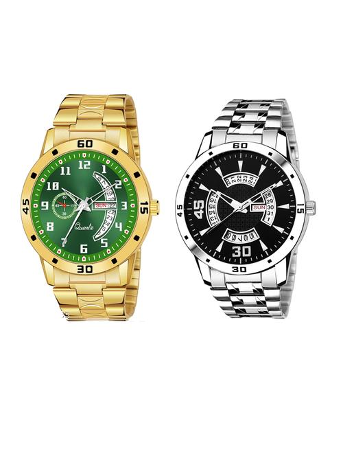 day n date men stylish analog latest watches combo - set of 2 - gold-6-and-slv-21 - 21694521 - Very Small Image - 1