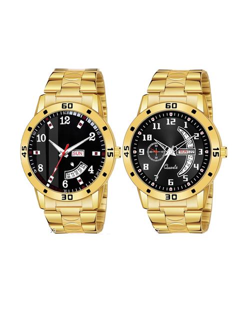day n date men stylish analog latest watches combo - set of 2 - gold-7-and-gold-1 - 21694523 - Very Small Image - 1