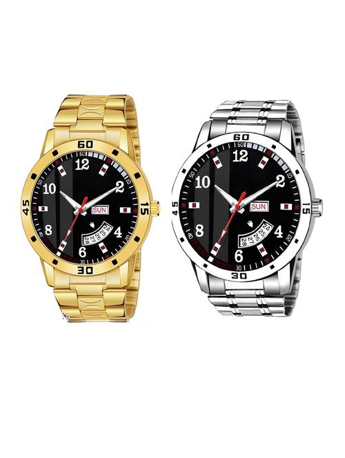 day n date men stylish analog latest watches combo - set of 2 - gold-7-and-slv-7 - 21694529 - Very Small Image - 1