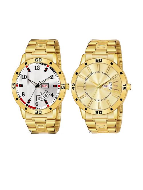 day n date men stylish analog latest watches combo - set of 2 - gold-8-and-gold-20 - 21694531 - Very Small Image - 1