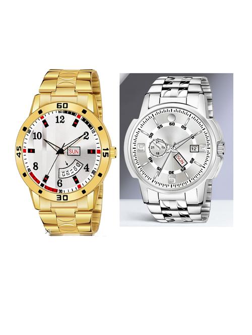 day n date men stylish analog latest watches combo - set of 2 - gold-8-and-slv-10 - 21694534 - Very Small Image - 1