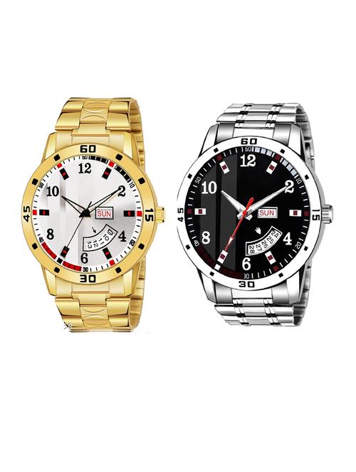 day n date men stylish analog latest watches combo - set of 2 - gold-8-and-slv-7 - 21694536 - Very Small Image - 1