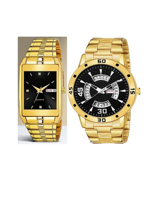 day n date men stylish analog latest watches combo - set of 2 - golden-black-gold-21 - 21694542 - Very Small Image - 1