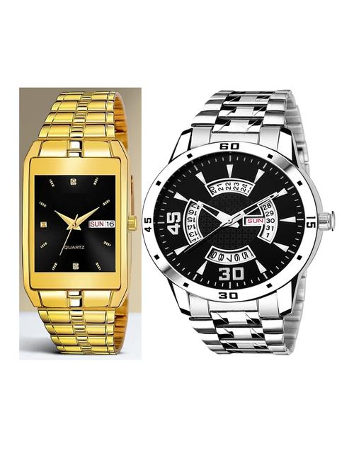 day n date men stylish analog latest watches combo - set of 2 - golden-black-slv-21 - 21694546 - Very Small Image - 1