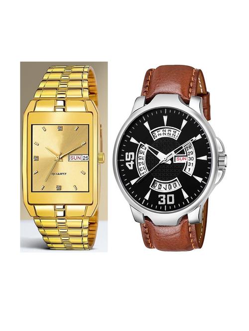 day n date men stylish analog latest watches combo - set of 2 - golden-golden-brn-21 - 21694549 - Very Small Image - 1