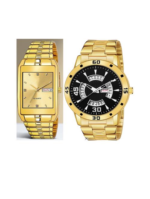 day n date men stylish analog latest watches combo - set of 2 - golden-golden-gold-21 - 21694552 - Very Small Image - 1