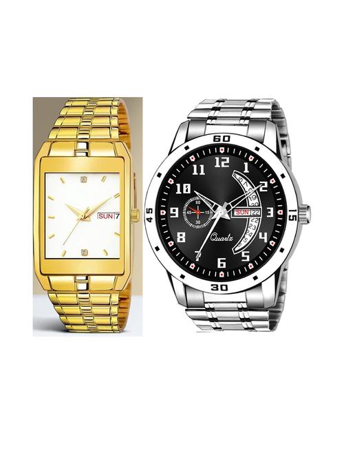day n date men stylish analog latest watches combo - set of 2 - golden-white-slv-1 - 21694564 - Very Small Image - 1
