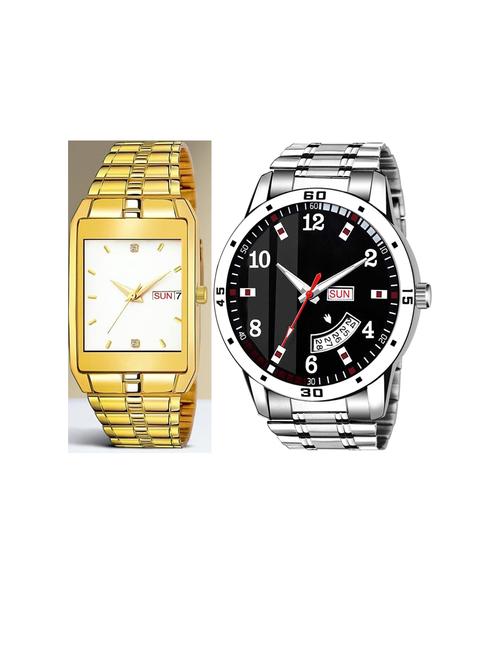 day n date men stylish analog latest watches combo - set of 2 - golden-white-slv-7 - 21694567 - Very Small Image - 1