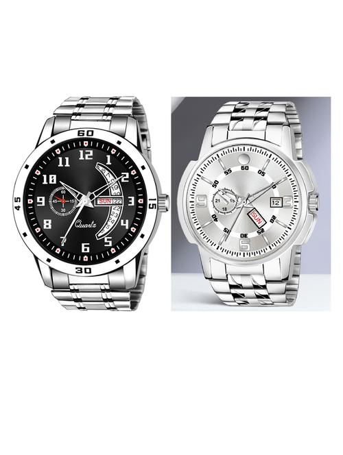 day n date men stylish analog latest watches combo - set of 2 - slv-1-slv-10 - 21694569 - Very Small Image - 1