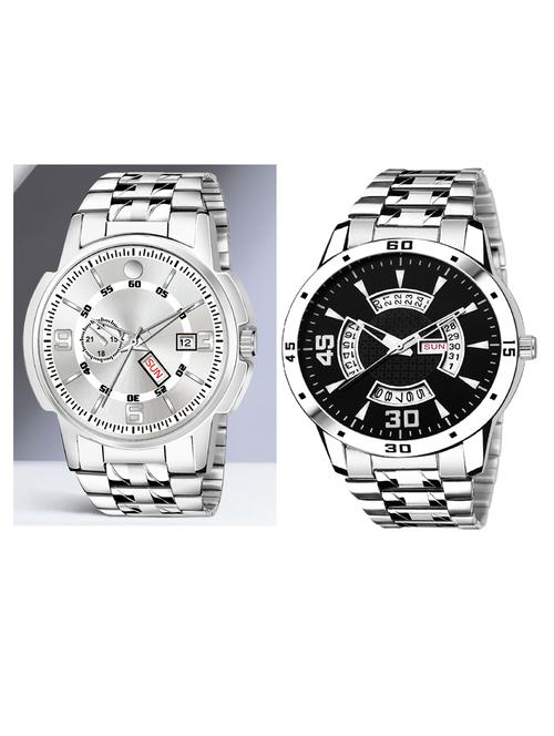 day n date men stylish analog latest watches combo - set of 2 - slv-10-slv-21 - 21694574 - Very Small Image - 1