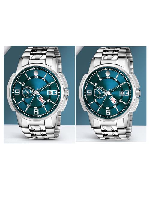 day n date men stylish analog latest watches combo - set of 2 - slv-11-slv-11 - 21694575 - Very Small Image - 1