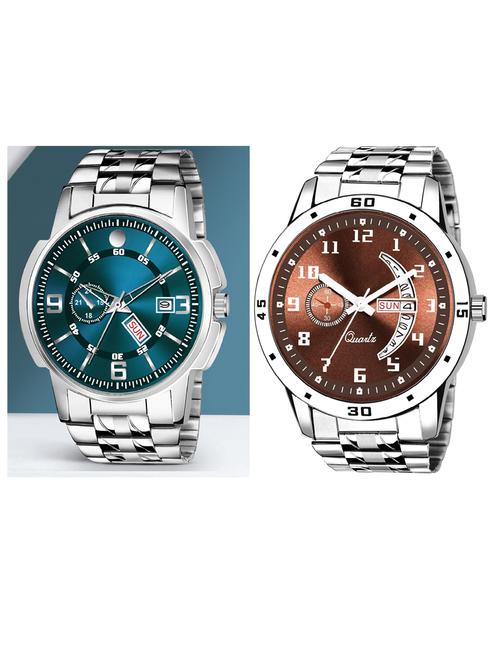 day n date men stylish analog latest watches combo - set of 2 - slv-11-slv-18 - 21694576 - Very Small Image - 1