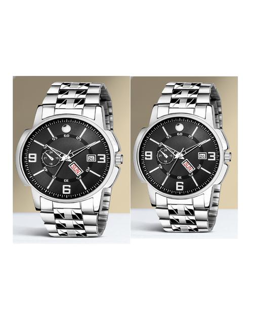 day n date men stylish analog latest watches combo - set of 2 - slv-12-slv-12 - 21694578 - Very Small Image - 1