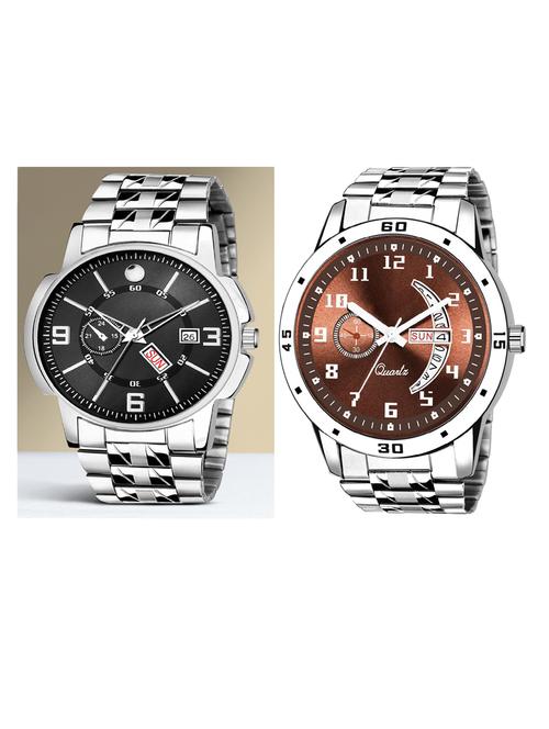 day n date men stylish analog latest watches combo - set of 2 - slv-12-slv-18 - 21694579 - Very Small Image - 1
