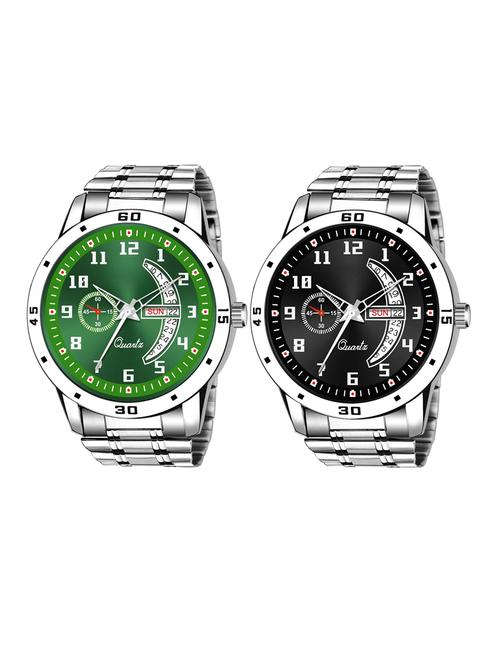 day n date men stylish analog latest watches combo - set of 2 - slv-6-slv-1 - 21694590 - Very Small Image - 1