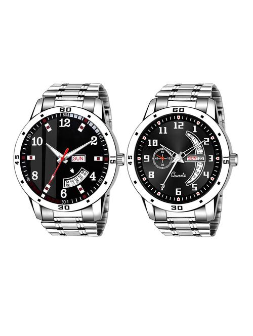 day n date men stylish analog latest watches combo - set of 2 - slv-7-slv-1 - 21694594 - Very Small Image - 1